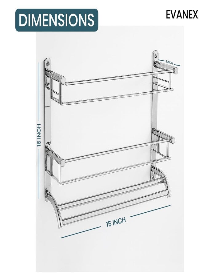 EVANEX 3-Layer Bathroom Wall Shelf | 304 Stainless Steel Wall-Mounted Organizer Rack | Bathroom Storage Shelves with Towel Bar | Rustproof, Multi-Purpose Wall Shelf for Toiletries & Accessories - Image 5